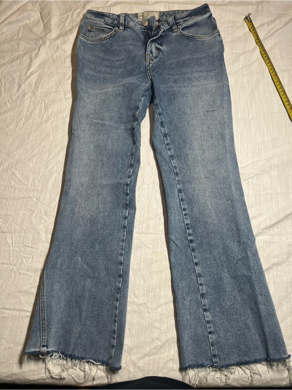 Free People Light Blue Flare Jeans with Frayed Hem